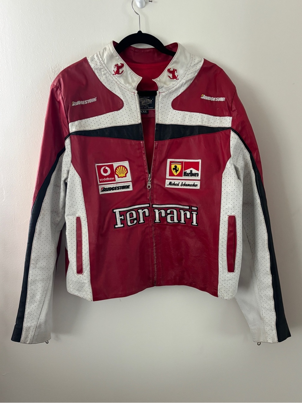 Ferrari Red and White Racing Leather Moto Jacket